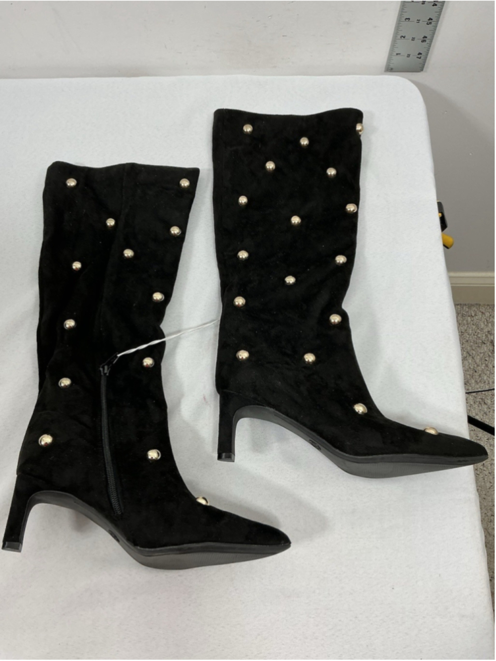 Womans NWT A New Day Justice Black Knee High Boots Size 6.5 Studs Kitten Heel - Picture 1 of 8